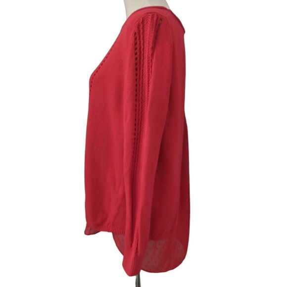 Lucky Brand Sweater S Red Layered Chiffon Long Sleeve Pullover Swiss Dot Flowy. - Picture 3 of 16